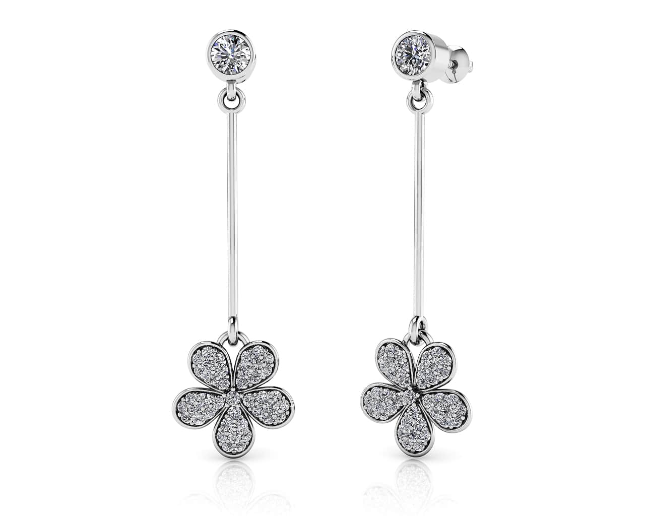 Flower Blossom Drop Bar Earrings Diamond with 0.65 ct.(finished)